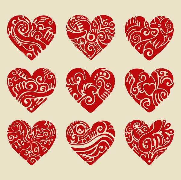 Conjunto corazones rojos — Vector de stock