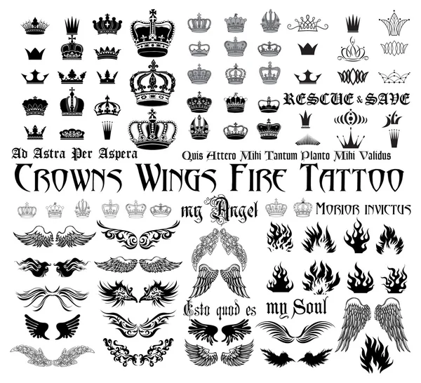 Wings, Crowns, fire, monograms. — Stock Vector