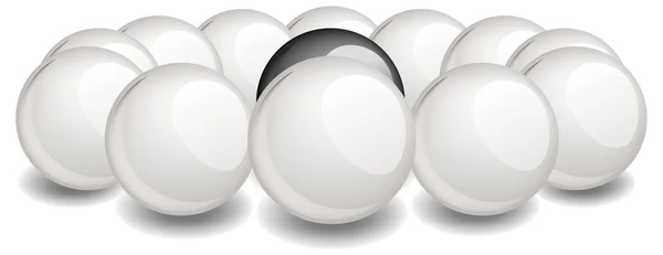 Black ball is surrounded of white — Stock Vector