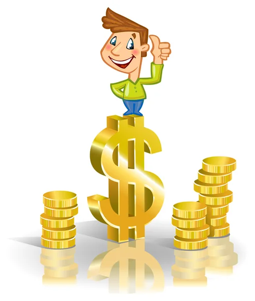 Guy on top of dollar — Stock Vector