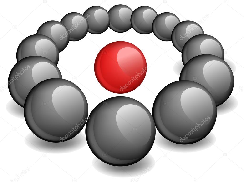 Red ball is surrounded of black