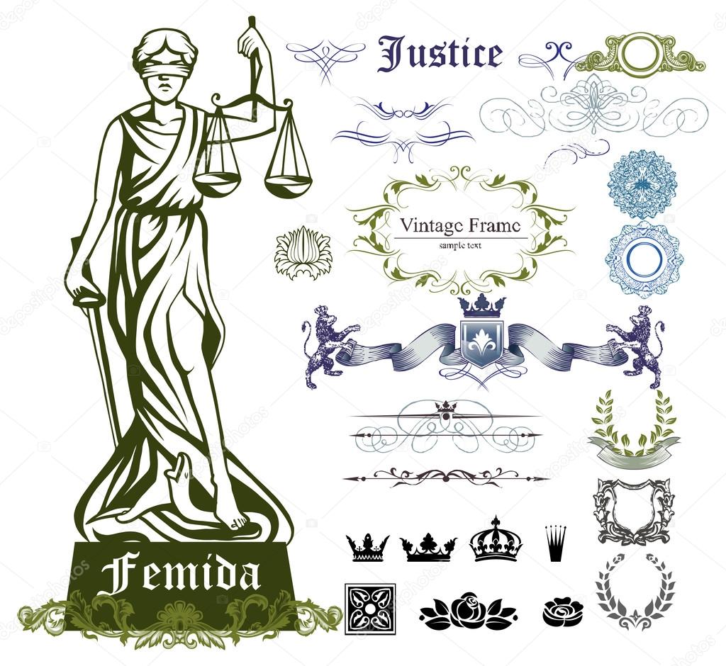Set of justice symbols
