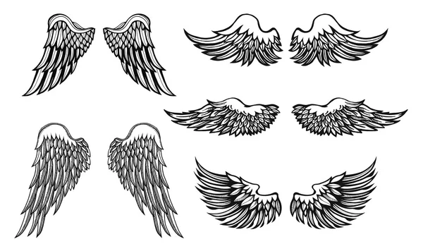 Hand-drawn Wings, vector set — Stock Vector