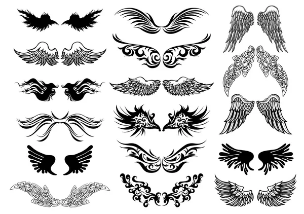 Conjunto de vetores de tatuagem de asas — Vetor de Stock