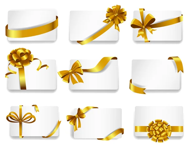 Beautiful cards with gold bows. — Stock Vector