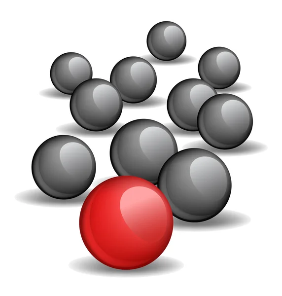 Koncepce, jedna červená jedinečné koule mezi černá — Stockový vektor