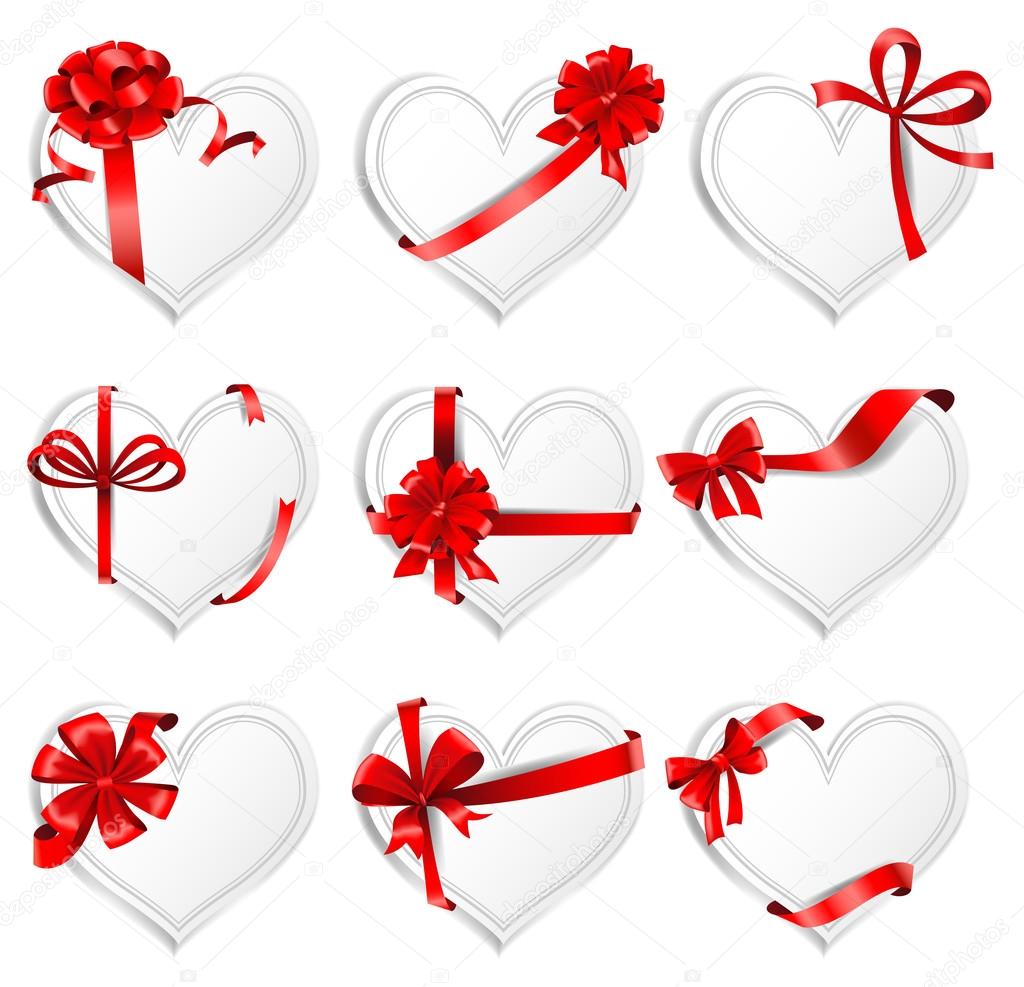 Heart-shaped  cards with gift ribbons.