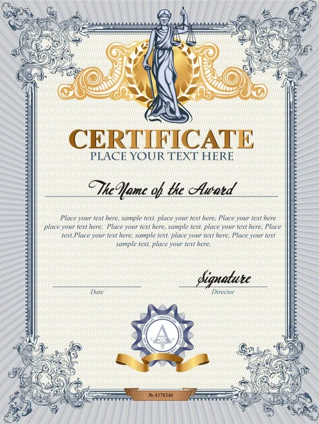 Certificaatsjabloon met Femida. — Stockvector