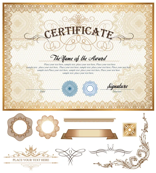 Plantilla de certificado o cupón con borde vintage y elementos de diseño adicionales — Vector de stock