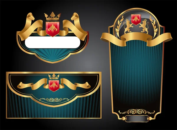 Conjunto de etiquetas, envelopes e certificados verde e preto moldado a ouro . — Vetor de Stock