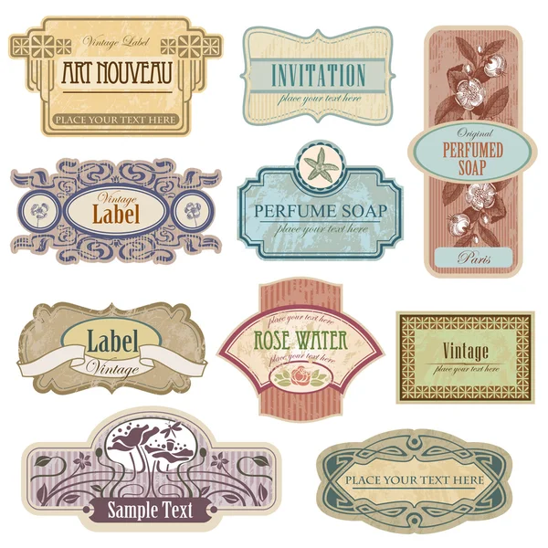 Etiquetas vintage adornadas con estilo Art Nouveau . — Vector de stock