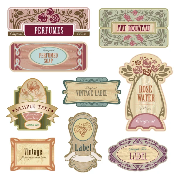 Etichette vintage decorate in stile Art Nouveau . — Vettoriale Stock