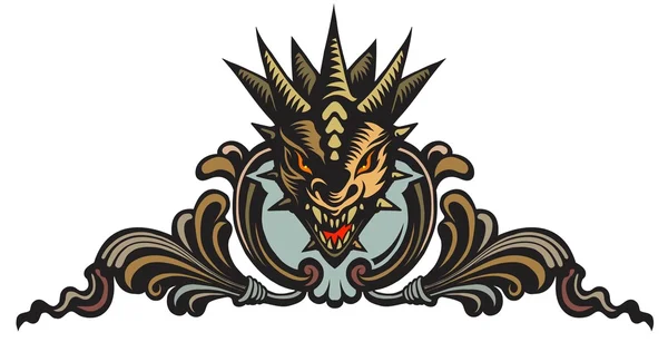 Cabeza de dragones, tatuaje — Vector de stock