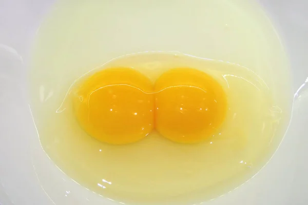 Close Two Yolks Egg White White Background — Stock Photo, Image