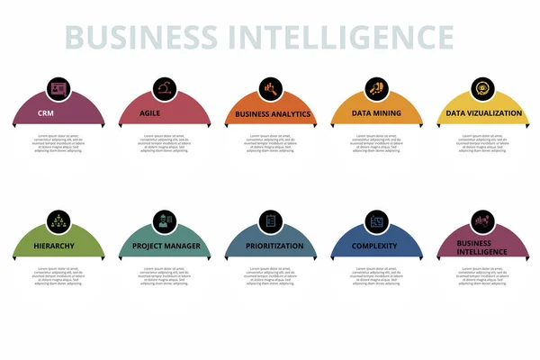 Modello Infografico Business Intelligence Vettoriale Includere Business Analytics Data Mining — Vettoriale Stock