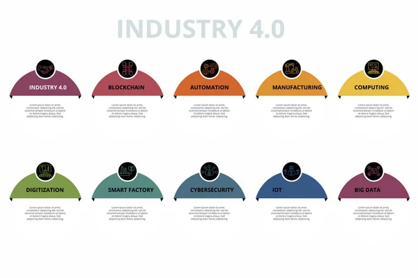 矢量工业4 0信息图形模板 包括自动化 数字化等 不同颜色的图标 — 图库矢量图片