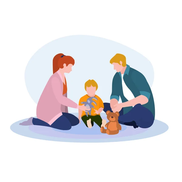 Family Plays Carpet Vector Illustration Family Collection Ilustración Plana Dibujos — Vector de stock