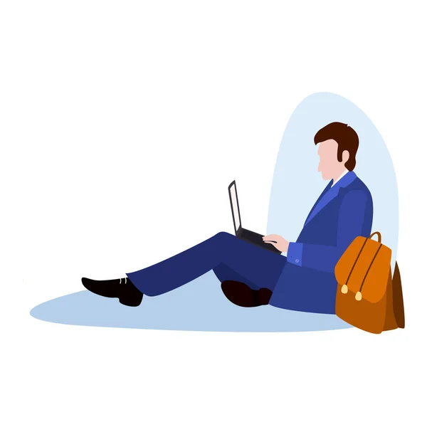 Geschäftsmann Auf Dem Boden Sitzend Mit Laptop Vektorillustration Aus Der — Stockvektor