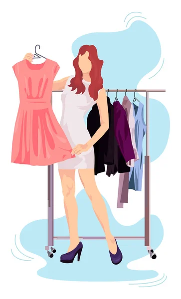 Girl Clothes Holds Hanger Dress Illustration Vectorielle Collection Shopping Illustration — Image vectorielle