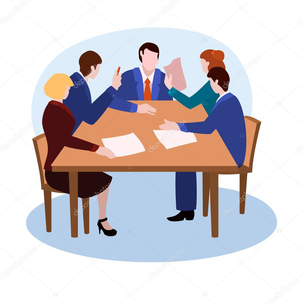 Working Group Meeting vector illustration from office collection. Flat cartoon illustration isolated on white.