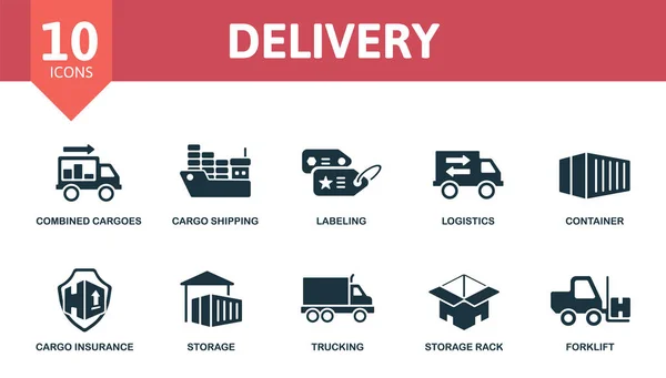 Σύνολο Εικονιδίων Παράδοσης Συλλογή Περιέχουν Μεταφορά Φορτίου Σήμανση Logistics Συνδυασμένες — Διανυσματικό Αρχείο
