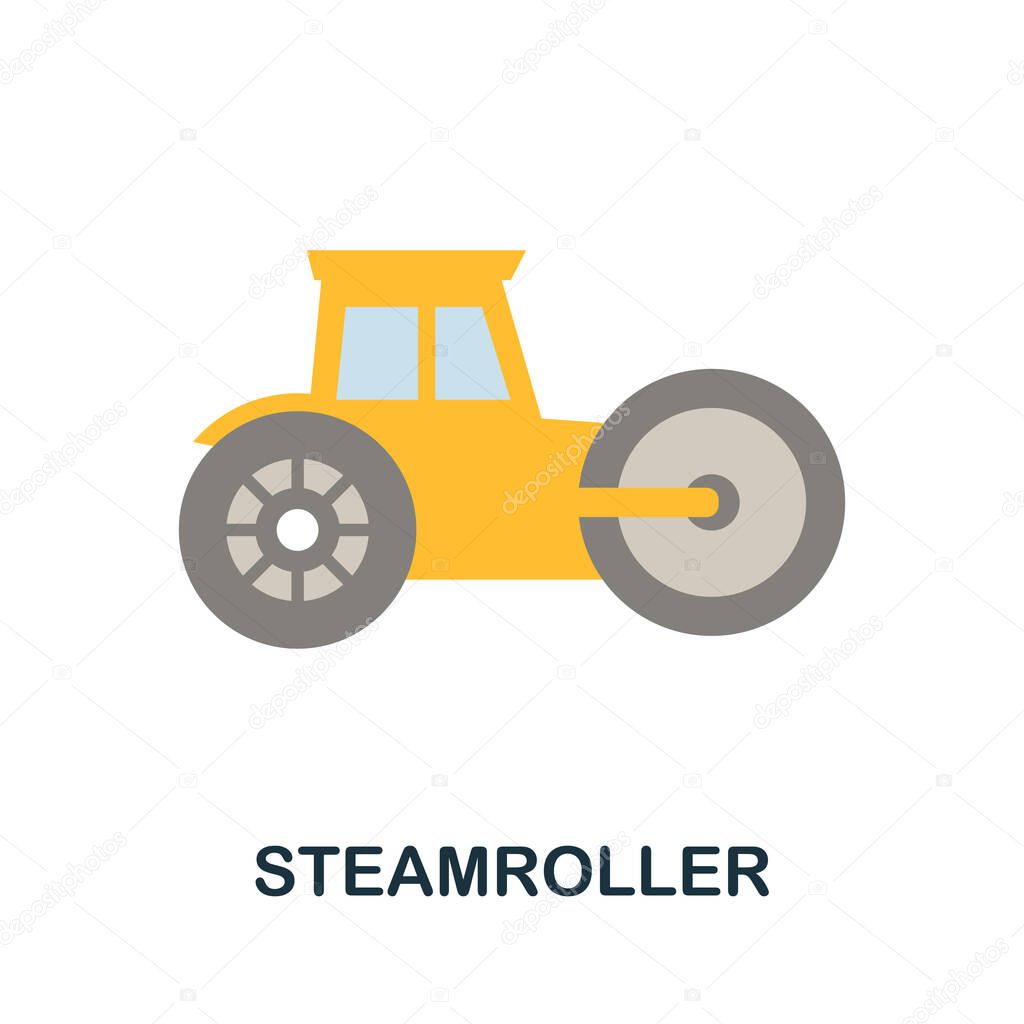 Steamroller icon. Simple illustration from construction collection. Monochrome Steamroller icon for web design, templates and infographics.