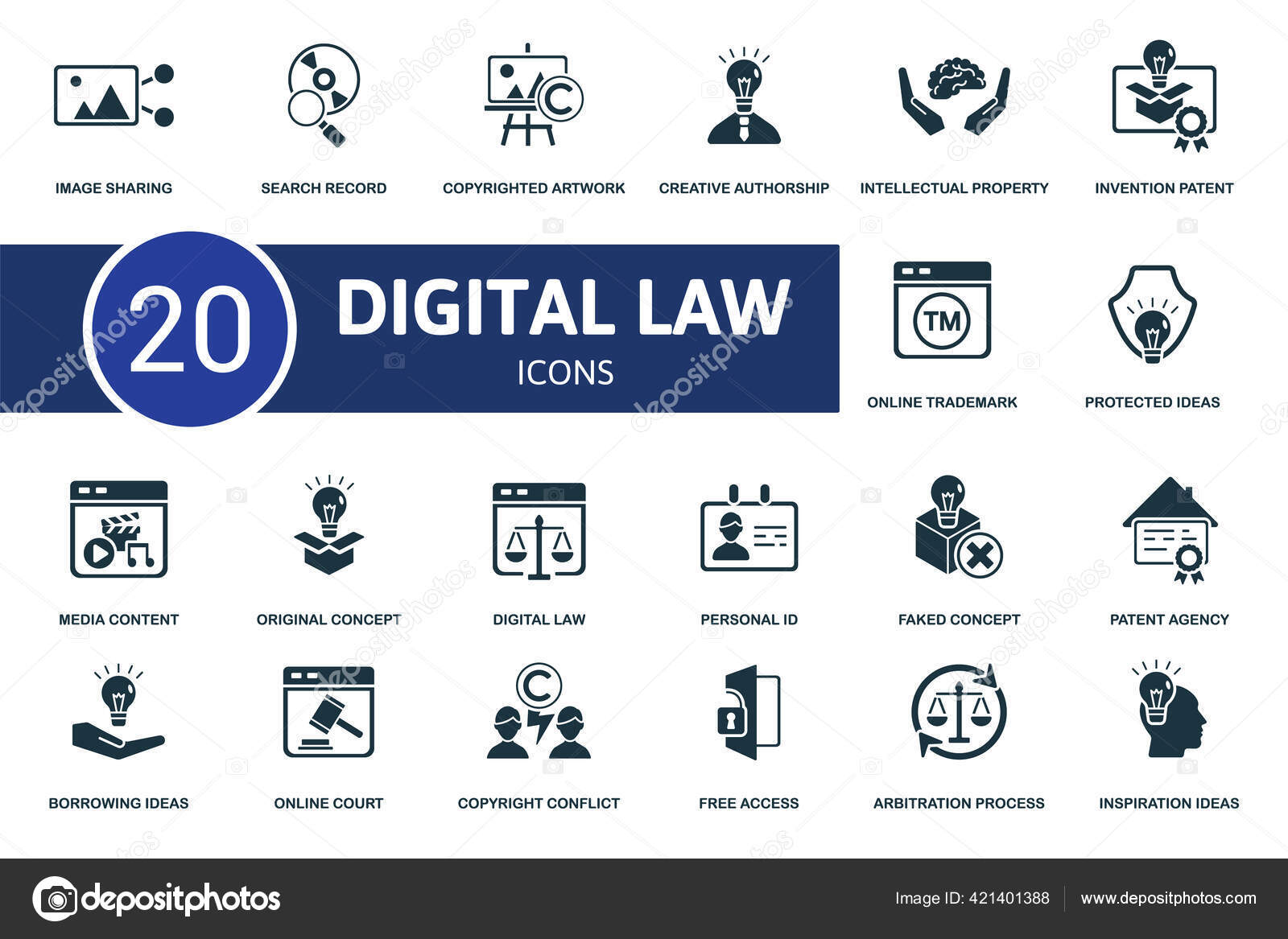 Digital Law Icon Set Collection Contain Inspiration Ideas Patent Agency Vector Image By C Simakovavector Vector Stock 421401388