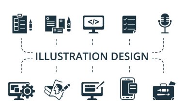 Çizim Tasarım simgesi seti. Koleksiyonda bir paket piksel var. Mükemmel yaratıcı ikonlar. Çizim Tasarım ögeleri ayarlandı.