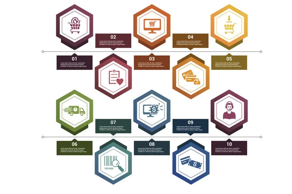 Plantilla Infografía Vectorial Comercio Electrónico Incluya Opciones Pago Promoción Línea — Archivo Imágenes Vectoriales