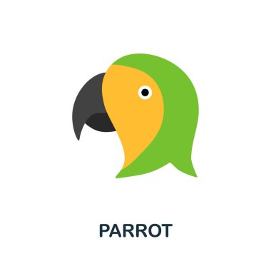 Papağan ikonu. Ev hayvanı koleksiyonundan basit bir illüstrasyon. Web tasarımı, şablonlar ve bilgi grafikleri için tek renkli papağan simgesi.