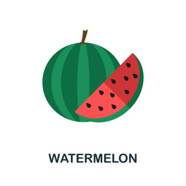 Karpuz ikonu. Meyve koleksiyonundan basit bir illüstrasyon. Web tasarımı, şablonlar ve bilgi grafikleri için tek renkli karpuz simgesi.