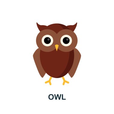 Baykuş ikonu. Cadılar Bayramı koleksiyonundan basit bir çizim. Web tasarımı, şablonlar ve bilgi grafikleri için tek renkli baykuş simgesi.