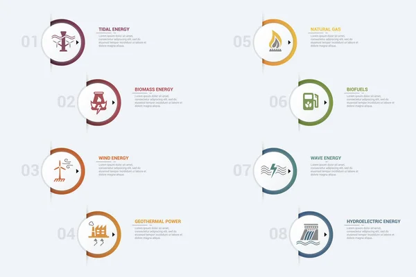 Vector Alternative Energy Infographic Template Hieronder Vallen Windenergie Aardwarmte Aardgas — Stockvector