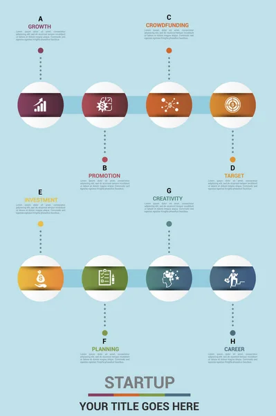 Vector Startup Infografik Vorlage Inklusive Karriere Kreativität Planung Investitionen Und — Stockvektor