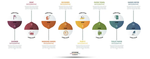 Инфографический Шаблон Векторной Гигиены Включая Стиральные Руки Микробы Чистоту Бумажное — стоковый вектор