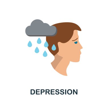 Depresyon ikonu. Kişilik koleksiyonundan basit bir illüstrasyon. Web tasarımı, şablonlar ve bilgi grafikleri için tek renkli depresyon simgesi.