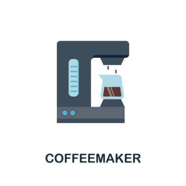 Kahve makinesi ikonu. Mutfak aletleri koleksiyonundan basit bir illüstrasyon. Web tasarımı, şablonlar ve bilgi grafikleri için tek renkli kahve makinesi simgesi.