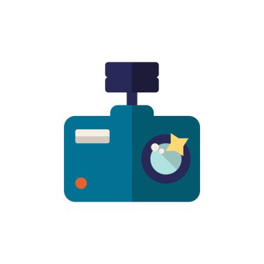 Dijital Kamera düz simgesi. Giyilebilir aygıt koleksiyonundan renkli vektör ögesi. Web tasarım projesi, şablonlar ve bilgi grafikleri için yaratıcı Dijital Kamera simgesi.