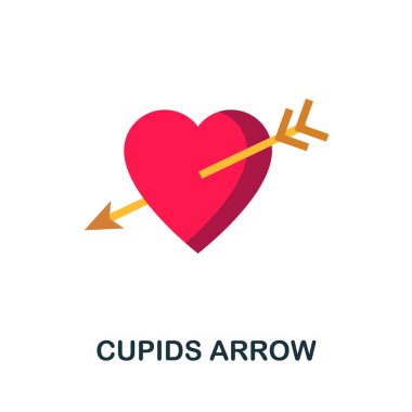 Cupids Arrow düz simgesi. Düğün koleksiyonundan renkli vektör elemanı. Web tasarım projesi, şablonlar ve bilgi grafikleri için yaratıcı Cupids Arrow simgesi.