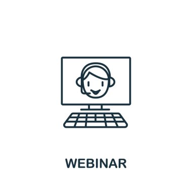 E-öğrenme koleksiyonundan bir simge giy. Şablonlar, web tasarımı ve bilgi grafikleri için basit çizgi ögesi webinar sembolü.