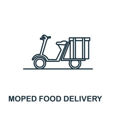Fast food koleksiyonundan Moped Food Delivery ikonu. Şablonlar, web tasarımı ve bilgi grafikleri için basit çizgi ögesi Moped Food Taşıma sembolü.