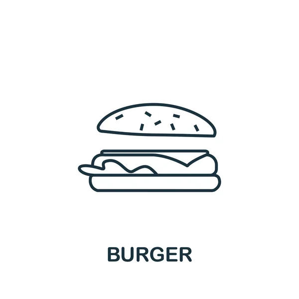 Ícone Hambúrguer Coleta Fast Food Elemento Linha Simples Símbolo Hambúrguer — Vetor de Stock