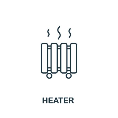 Ev eşyası koleksiyonundan ısıtıcı ikonu. Şablonlar, web tasarımı ve bilgi grafikleri için basit satır ısıtıcı simgesi.