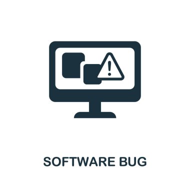 Yazılım böceği simgesi. İnternet güvenlik koleksiyonundan basit bir çizim. Web tasarımı, şablonlar ve bilgi grafikleri için tek renkli yazılım hatası simgesi.