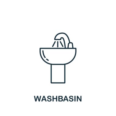 İç kolleksiyondaki lavabo simgesi. Şablonlar, web tasarımı ve bilgi grafikleri için basit satır ögesi yıkama havzası sembolü.