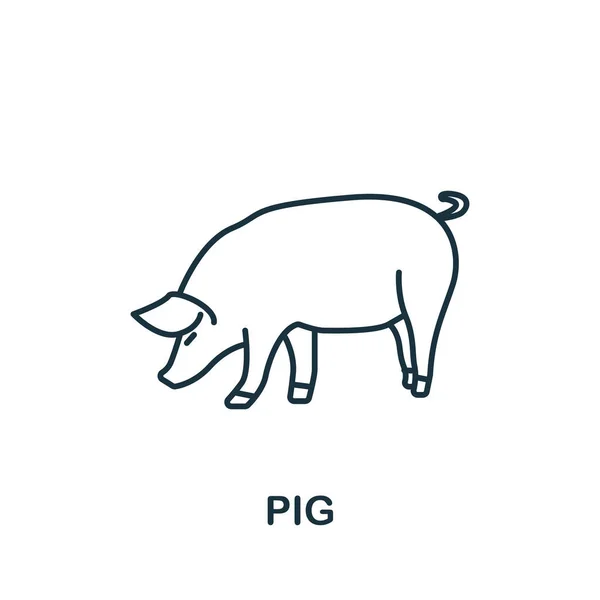 来自家养动物系列的猪图标 用于模板 网页设计和信息图形的简单行元素猪符号 — 图库矢量图片