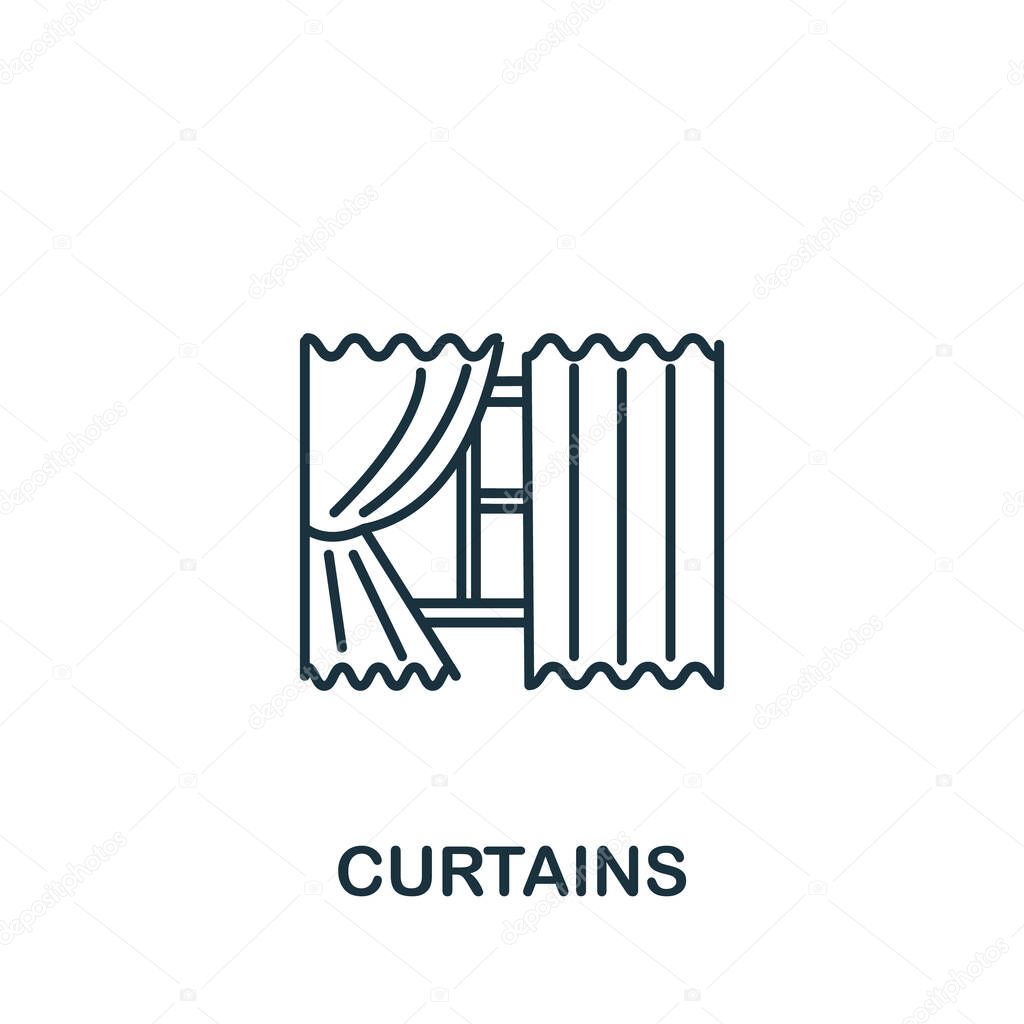 Curtains icon from interior collection. Simple line element curtains symbol for templates, web design and infographics.