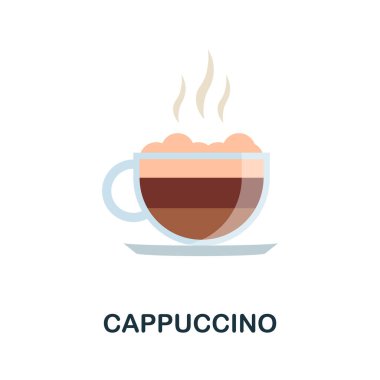 Cappuccino yassı ikonu. Kahve koleksiyonundan basit bir renk. Web tasarımı, şablonlar, bilgi grafikleri ve daha fazlası için yaratıcı Cappuccino simgesi