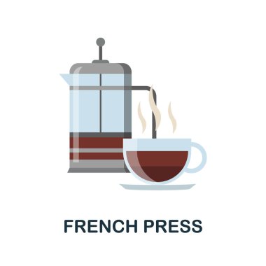 French Press düz simgesi. Kahve koleksiyonundan basit bir renk. Web tasarımı, şablonlar, bilgi grafikleri ve daha fazlası için yaratıcı Fransızca Basın simgesi