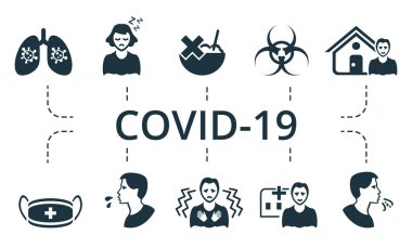 Coronavirus ikonu seti. Koleksiyonda bir paket piksel var. Mükemmel yaratıcı ikonlar. Coronavirüs elementleri ayarlandı.